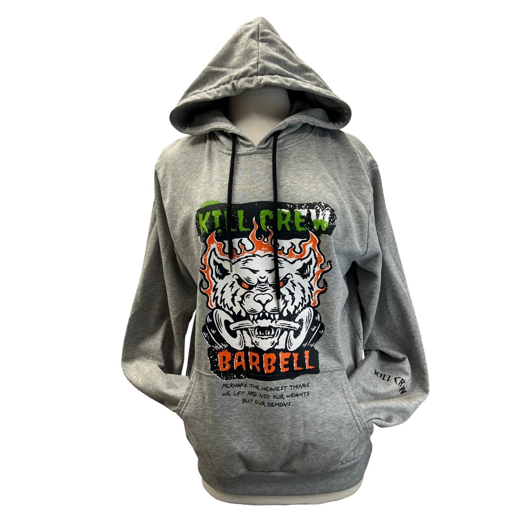Kill Crew Hoodie‎ M Gray Excellent Porrada Series Gym Barbell Graphic Sweat